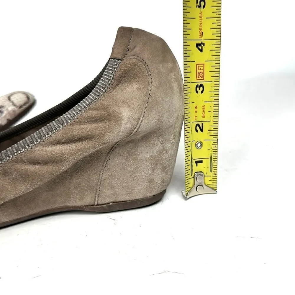 FRAU Suede Leather Wedge Pump Taupe Python Snake Print Toe IT 40 US 8